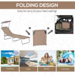 Outdoor Pool Chaise Lounge Chair, Folding Tanning Chair with Sun Shade, Tan - Image 5
