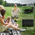 Reversible Outdoor Rug, Waterproof Plastic Straw with Carry Bag, 8' x 10', Black & White Rhombus Patchwork - Image 8