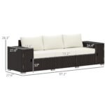 3 Seater Wicker Outdoor Couch Patio Sofa with Storage, Thickened Cushions and Wide Armrests for Porch Yard, Cream White - Image 3