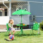 Kids Table and Chair Set, Outdoor Folding Garden Furniture, Picnic Table for Patio Backyard, with Removable & Height Adjustable Sun Umbrella, Green Frog - Image 2
