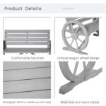 41" Wooden Wagon Wheel Bench, Rustic Outdoor Patio Bench Weather Resistance Furniture, 2-Person Slatted Seat with Backrest, Light Gray - Image 5