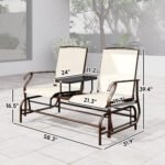 Outdoor Glider Bench with Center Table, Metal Frame Patio Loveseat with Breathable Mesh Fabric and Armrests for Backyard Garden Porch, Beige - Image 3