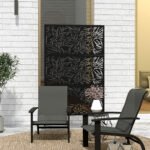 Decorative Privacy Fence Screen, Metal Outdoor Privacy Screen Climbing Plant Trellis with Stand, Bamboo Black - Image 8