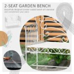 43" Garden Bench, Outdoor Patio Bench with Armrests, Metal Porch Bench for Backyard, Poolside, Lawn, Cream White - Image 4