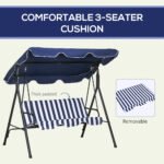 3-Seat Outdoor Patio Swing Chair with Cushion, Steel Frame Stand, Adjustable Tilt Canopy for Patio, Garden, Dark Blue - Image 7