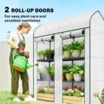 3 Tier Mini Greenhouse, Small Portable Greenhouse with 2 Roll-up Doors, 56.3" x 18.1" x 65", White - Image 6