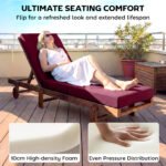 Chaise Lounge Cushion, 4" Thick Outdoor Lounge Chair Cushion with Ties for Patio, 21" x 72 ", Red - Image 4