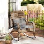 Adirondack Chair, Outdoor Wicker Rocking Chair with High Back, Seat Cushion, and Pillow for Porch, Balcony, Gray - Image 2
