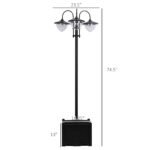 74.5" 3-head Solar Lamp Post Light with Planter, Solar Pole Lights Outdoor Waterproof LED Lighting for Backyard Pathway Patio Lawn Driveway Decor, Black - Image 3