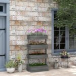 Outdoor Wooden Vertical Garden Planter, 4 Tier Planter Box, Self-Draining for Flowers, Vegetables, Herbs, Gray - Image 2