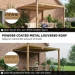 10' x 10' Louvered Pergola with Solar LED lights, Metal Roof, Outdoor Pergola Patio Gazebo with Drainage Gutters, Brown - Image 5