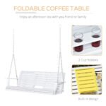 3-Seater Wooden Porch Swing, Patio Swing Bench with Folding Coffee Table, Cup Holders and Chains Included, 440lbs Weight Capacity, White - Image 5