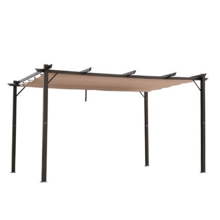10' x 13' Aluminum Patio Pergola - Retractable Pergola Canopy, Backyard Shade Shelter for Porch, Outdoor Party, Garden, Grill Gazebo, Brown