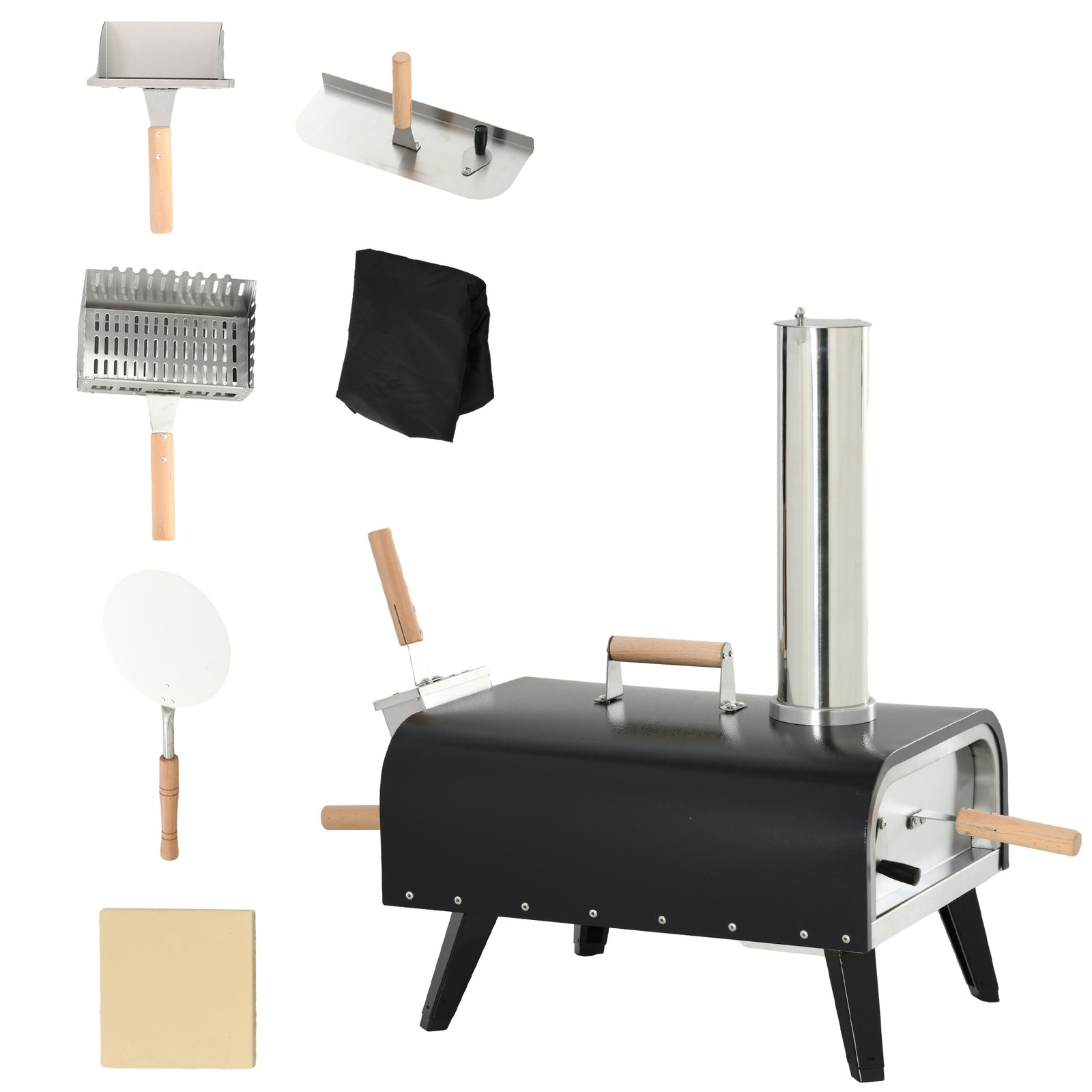 iKP15219493d362f7.jpg Pellet Wood Fired Pizza Oven Outdoor Pizza Maker with 12" Stone, Peel and Waterproof Cover - Image 1