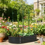 Galvanised Raised Garden Bed with Arched Trellis, 5 x 3 x 6ft Metal Outdoor Planter Box with Open Bottom, Dark Gray - Image 2