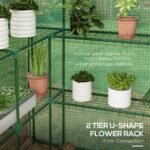 4.6' x 4.7' Portable Greenhouse, Water/UV Resistant Walk-In Small Outdoor Green House with 2 Tier U-Shaped Flower Rack Shelves, Roll Up Door & Windows, Green - Image 4