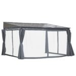 10' x 13' Outdoor Patio Gazebo with Sloping Polycarbonate Roof, Durable Aluminum Frame, & Netting Curtain