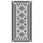 Reversible Outdoor Rug, Waterproof Plastic Straw with Carry Bag, 9' x 18', Black & White Rhombus Patchwork