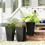 Tall Planters for Outdoor Plants Set of 3, 28 In Taper Planters with Drainage Holes, Indoor Grande Plant Pots, Front Porch Decor, Black - Image 2