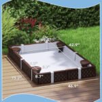 Kids Sandbox with Cover, 4 Corner Seats, Bottom Liner for Backyard, Garden, Outdoor, 73" x 47" x 9", Dark Brown - Image 3