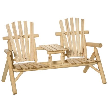 2-Seat Wooden Adirondack Chair with Patio Bench