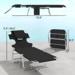 2 Tanning Chairs with Face Hole, 5-Level Adjustable Outdoor Chaise Lounge Chair with Pillow for Beach, Pool, Black - Image 3