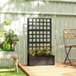 Galvanized Raised Garden Bed Planter Box with Trellis for Climbing Plants, Vegetable, Vines, 24" x 9" x 44.5", Black - Image 2