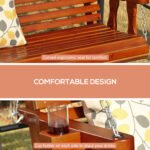 Porch Swing with Chains and Cupholders, 2 Person Wooden Patio Swing Chair, 440 lbs. Weight Capacity, for Garden, Poolside, Backyard, Brown - Image 5