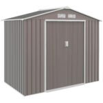 7' x 4' Outdoor Storage Shed, Garden Tool Metal Shed with Foundation Kit, Double Lockable Door, Air Vents and Sloping Roof, for Backyard, Patio, Lawn, Gray