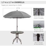 6 Piece Patio Dining Set for 4 with Umbrella, with 4 Folding Dining Chairs & Round Glass Table for Garden, Gray - Image 6