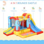 Kids Bounce House, 4-in-1 Rocket Inflatable Water Slide Jumping Castle with 2 Slides, Climbing Wall, Trampoline, & Water Pool Area, Air Blower - Image 4