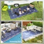 Reversible Outdoor Rug, Waterproof Plastic Straw with Carry Bag, 9' x 18', Blue & White Rhombus - Image 5