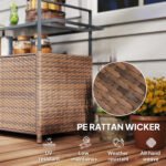 2-Tier Shelf PE Rattan Outdoor Bar Table, Glass Top Outdoor Serving Cart with Cabinet, Mixed Brown - Image 5