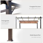 10' x 10' Outdoor Pergola Aluminum Gazebo w/ Retractable Canopy for Patio, Backyard, Party, Brown - Image 6
