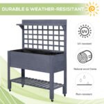 41" Raised Garden Bed Mobile Elevated Wooden Planter Box Stand with Wheels, Trellis and Storage Shelf, Gray - Image 5