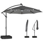 10 ft Cantilever Patio Umbrella with Light, Weight, Offset Hanging Outdoor Umbrella with Protective Cover