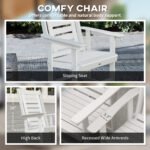 2 Pieces Outdoor Rocking Chairs, HDPE Patio Rockers with 28" High Back, Wide Armrests for Porch Backyard, White - Image 6