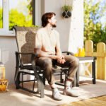Outdoor Glider Chair Patio Glider Swing Chair with Mesh Seat, Steel Frame for Backyard, Garden, Porch, Light Mixed Brown - Image 2