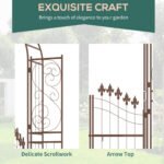 7' Metal Garden Arbor, Garden Arch with Gate, Fleur De Lis Motif, Latching Doors, Planter Shelves for Climbing Vines, Ceremony, Weddings, Party, Garden, Backyard, Lawn, Brown - Image 6