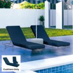 Set of 2 Chaise Lounge Cushion, 4" Thick Outdoor Lounge Chair Cushions with Ties for Patio, 21" x 72 ", Navy Blue - Image 2