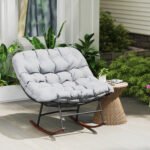 Outdoor Rocking Chair Patio Set of 2, Oversized Rocking Papasan Chairs with Cushions for Garden Porch, 265 lbs., Gray - Image 8