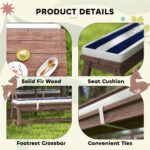 Outdoor Wooden Kids Picnic Table & Bench Set with Cushions and Umbrella, for Patio, Garden, Navy Blue - Image 7