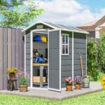 6' x 4' Outdoor Storage Shed, Plastic Shed with Floor, Window, Lockable Door and Vents for Outdoor Patio Storage, Gray - Image 2