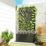 Metal Planter Box with Trellis, Raised Garden Bed with Trellis Large Leaf Cut-Out Privacy Screen for Climbing Plants - Image 2