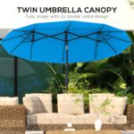 Double-sided Patio Umbrella, 9.5' Outdoor Umbrella with Push Button Tilt and Crank, 3 Air Vents and 12 Ribs, Cyan Blue - Image 5
