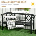 Wooden Patio Bench, Outdoor Garden Bench with Backrest and Armrests, 3 Person Porch Bench with Rustic Country Diamond Pattern, Black - Image 4