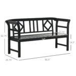 Wooden Patio Bench, Outdoor Garden Bench with Backrest and Armrests, 3 Person Porch Bench with Rustic Country Diamond Pattern, Black - Image 3