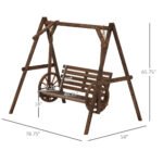 2-Seat Porch Swing with A-Frame Stand, Wooden Log Patio Swing Chair Bench with Wagon Wheel Armrests, Carbonized Brown - Image 3