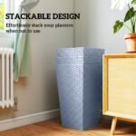 Tall Planters for Outdoor Plants Set of 3, 24 In Taper Planters with Drainage Holes, Rattan Decor Plant Pots, Light Gray - Image 7
