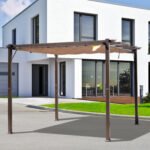 10' x 10' Outdoor Pergola Aluminum Gazebo w/ Retractable Canopy for Patio, Backyard, Party, Brown - Image 2